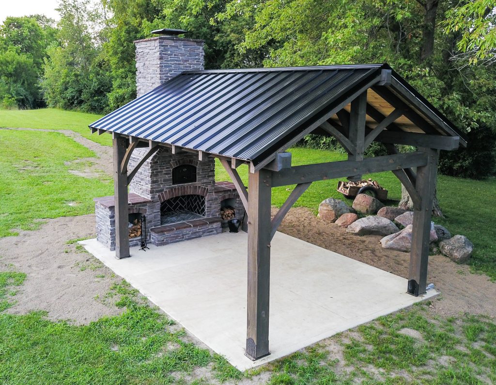 backyard pavilion with fireplace